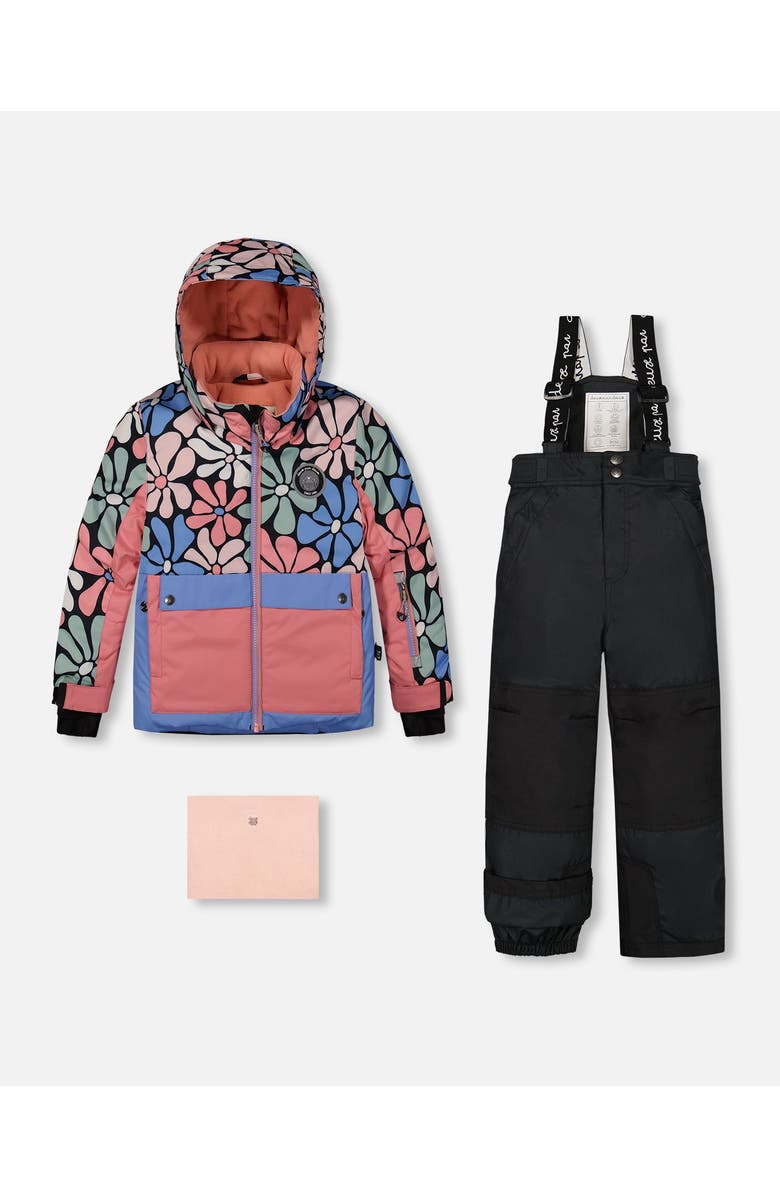 Deux par Deux Little Girl's Two Piece Snowsuit Printed Retro Flowers With Black, Main, color,