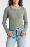 Madden Girl Open Stitch Button Front Crop Cardigan