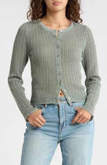 Madden Girl Open Stitch Button Front Crop Cardigan