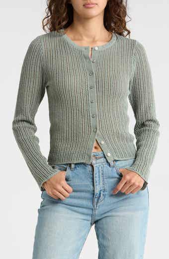 Madden Girl Open Stitch Button Front Crop Cardigan