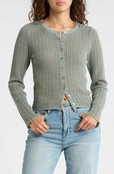 Madden Girl Open Stitch Button Front Crop Cardigan