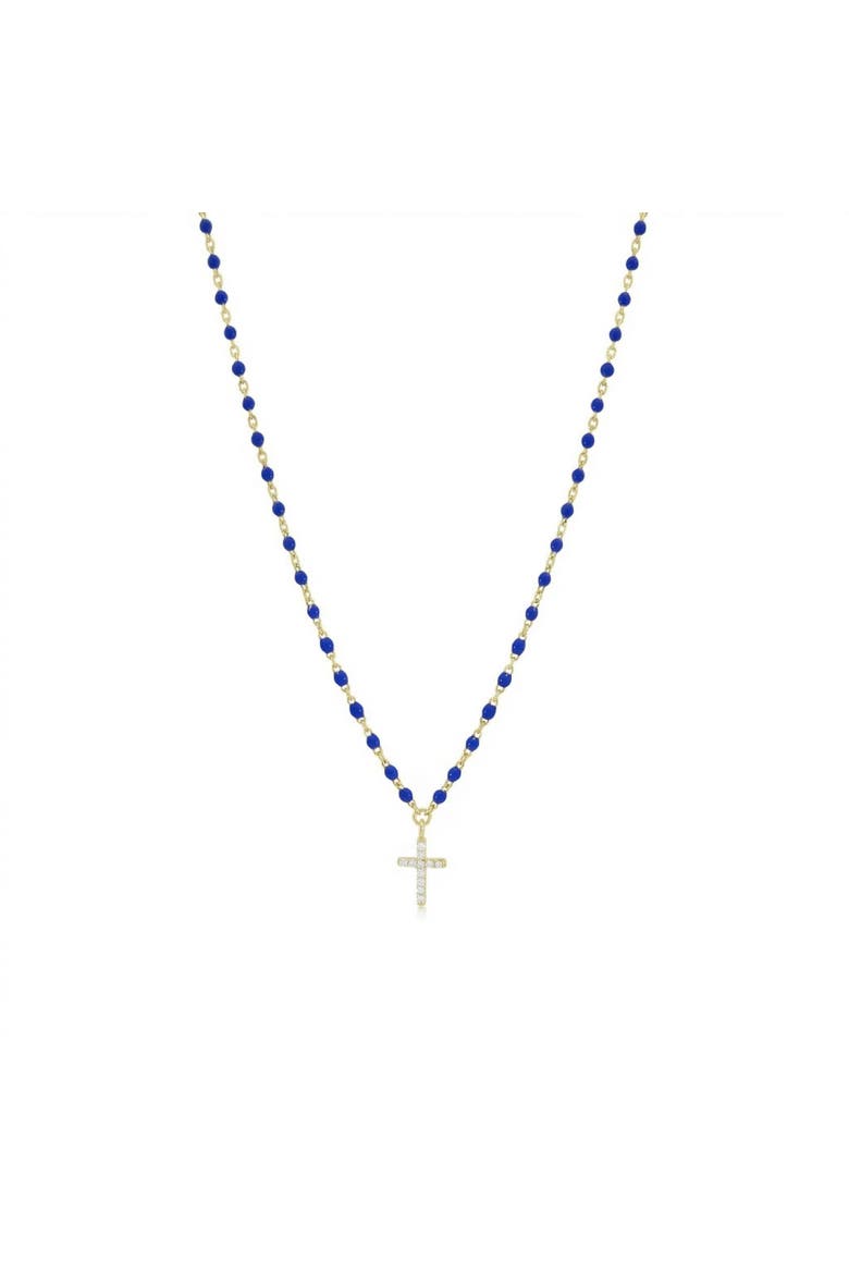 Dark Blue Enamel Bead Cross Necklace, Main, color, Dark Blue Enamel