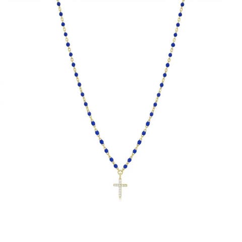 Dark Blue Enamel Bead Cross Necklace