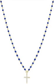 The Lovery Fine Jewelry Dark Blue Enamel Bead Cross Necklace