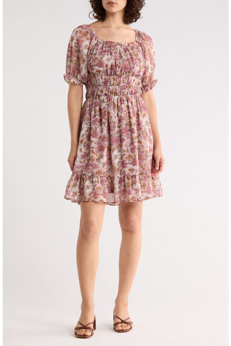 Puff Sleeve Dress, Main, color, MAUVE FLORAL