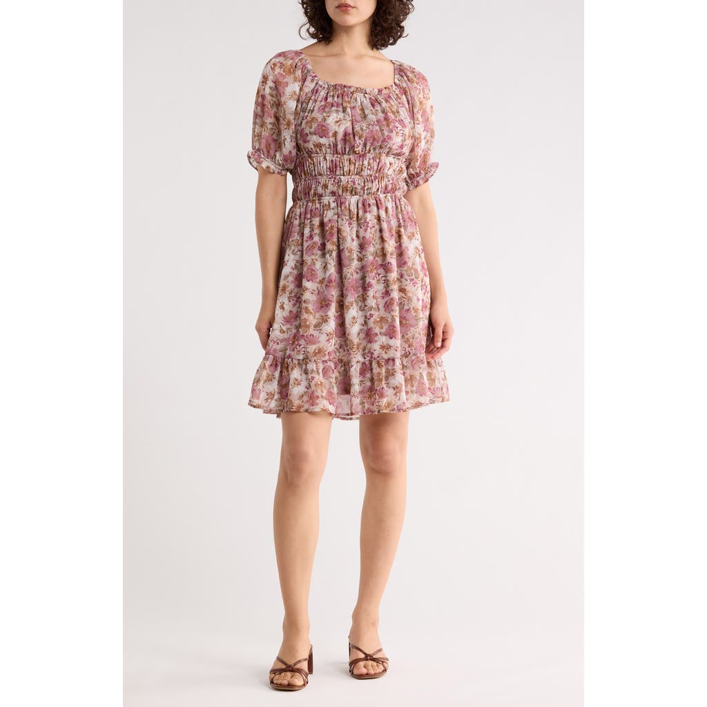 WEST K Puff Sleeve Dress in Mauve Floral at Nordstrom Rack, Size Small