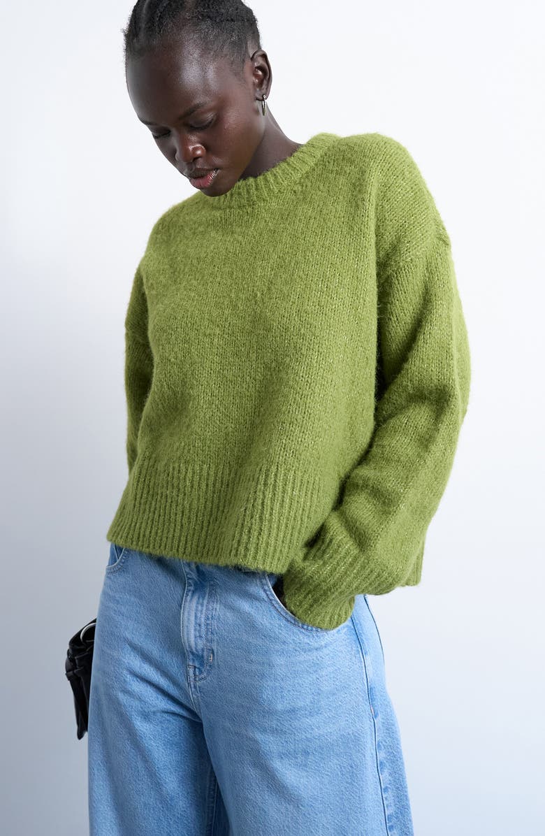 Topshop Fluffy Crewneck Sweater, Main, color, Medium Green