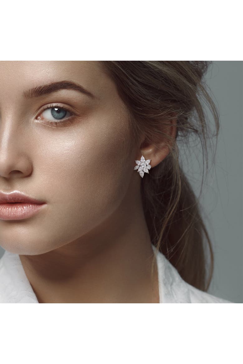 Lab-Grown Diamond Floral Cluster Drop Earrings 14k, Alternate, color, White Gold