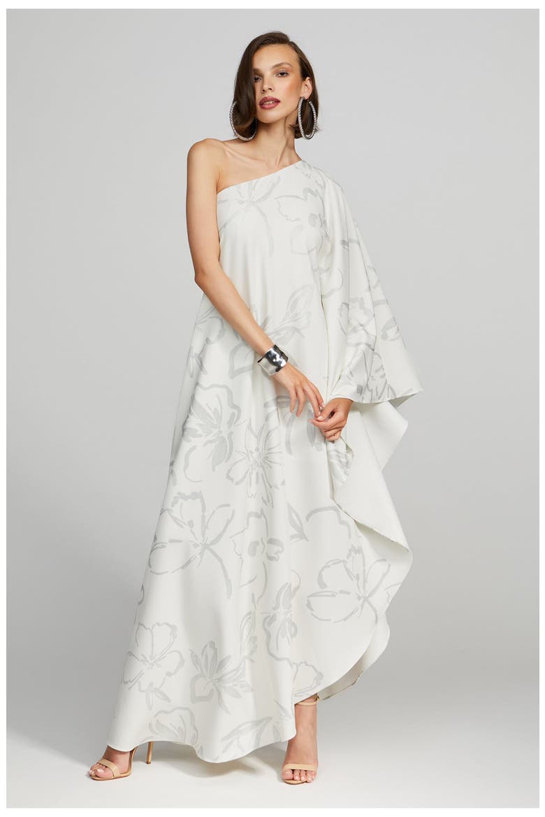 Nevean Caftain In Foil Crepe, Alternate, color, Inked Floral