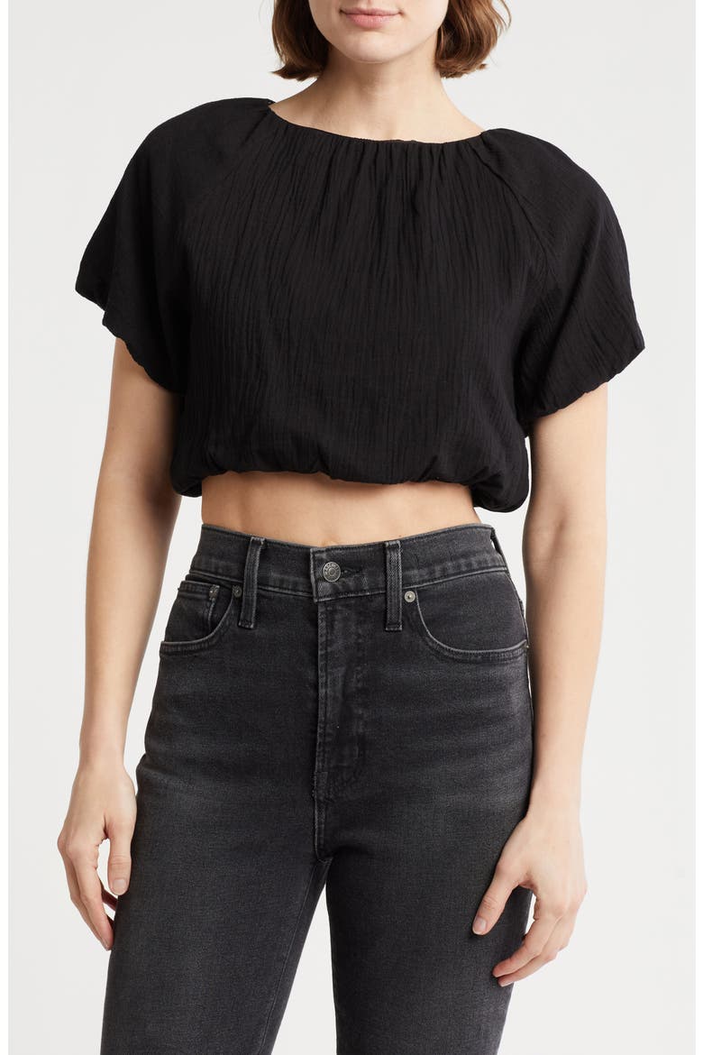 Anna Bubble Hem Crop Top, Main, color, BLACK