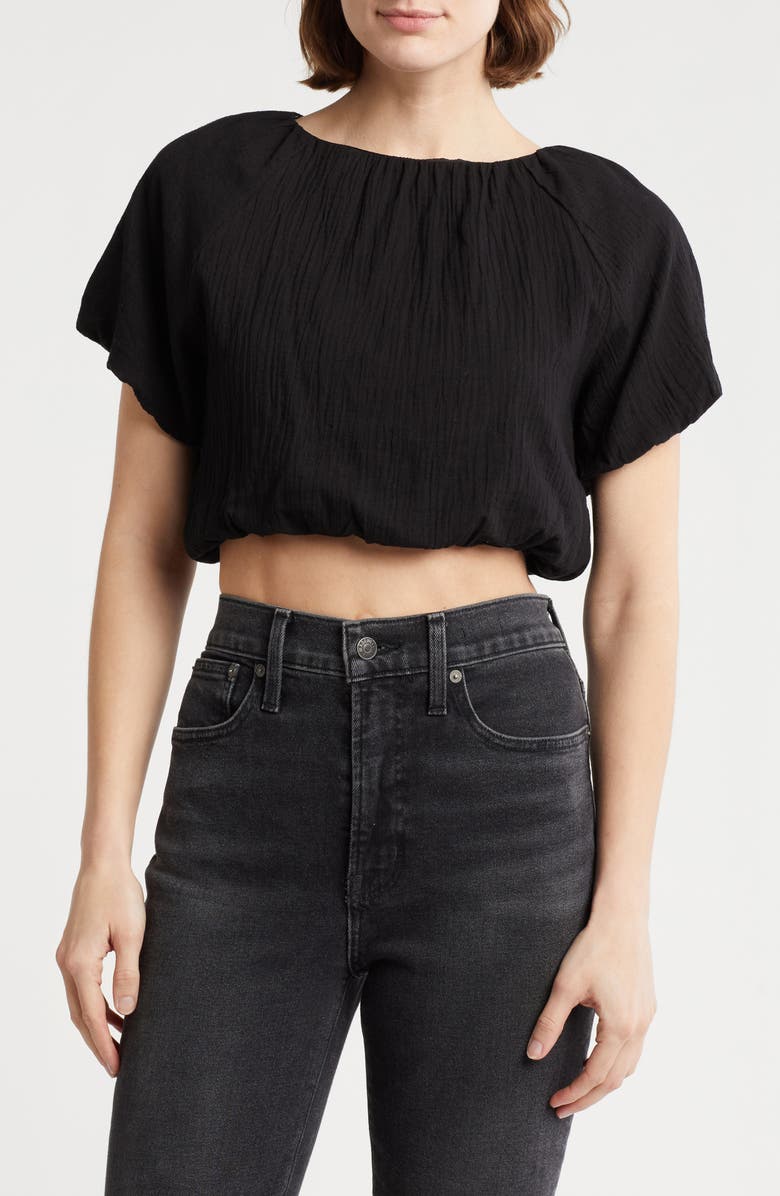 Love By Design Anna Bubble Hem Crop Top, Main, color, Black
