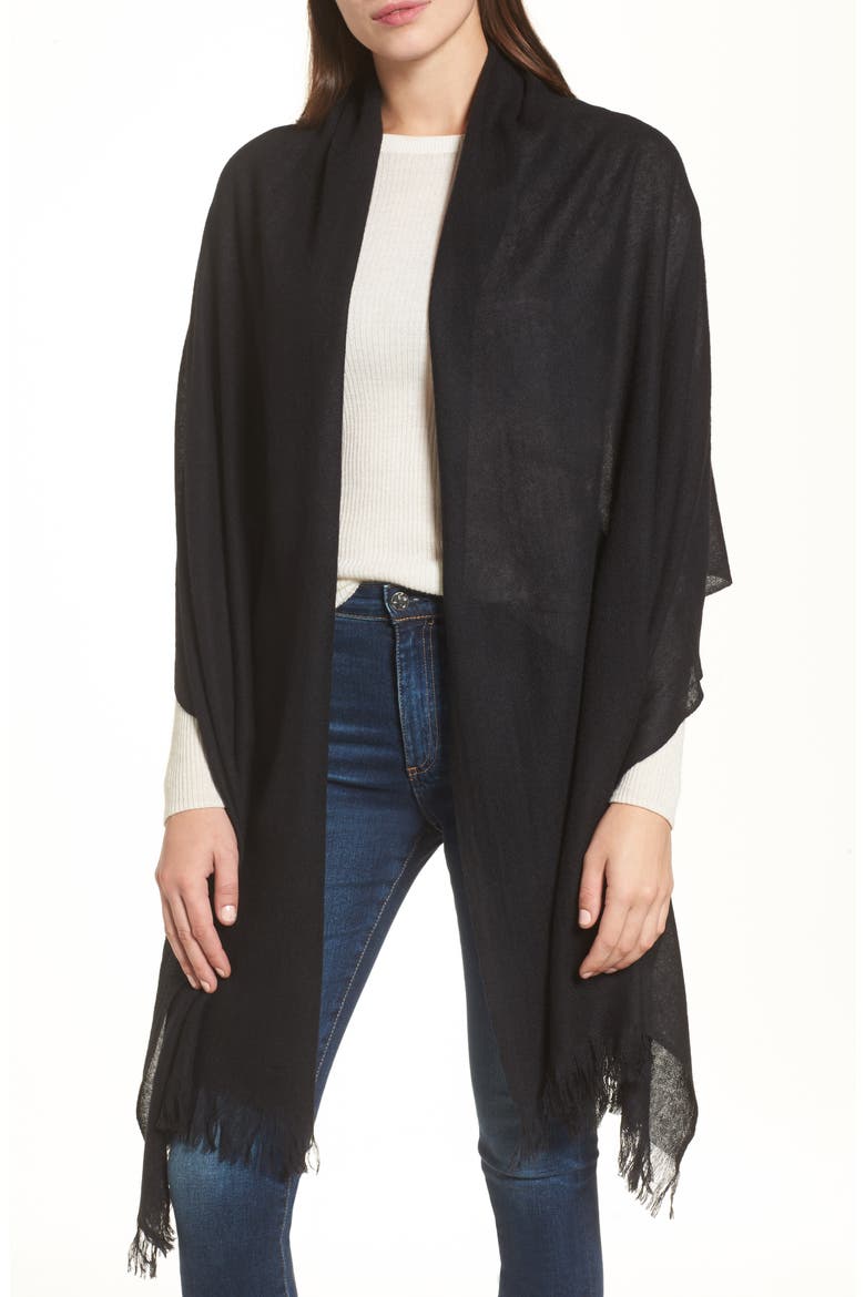 Heathered Cashmere Gauze Scarf, Main, color, BLACK