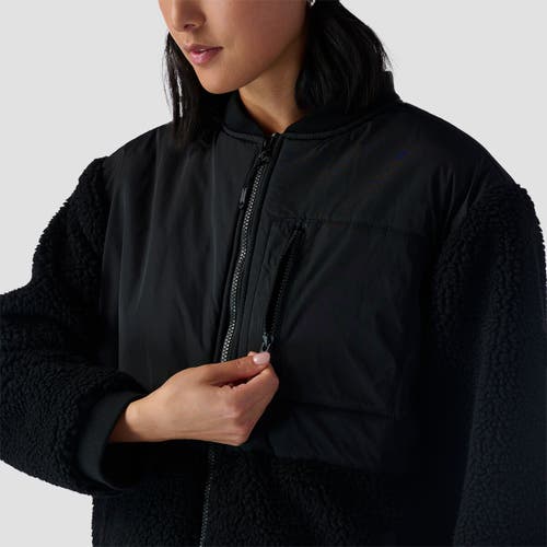 Backcountry Mixed Fabric Fleece Long Coat In Black