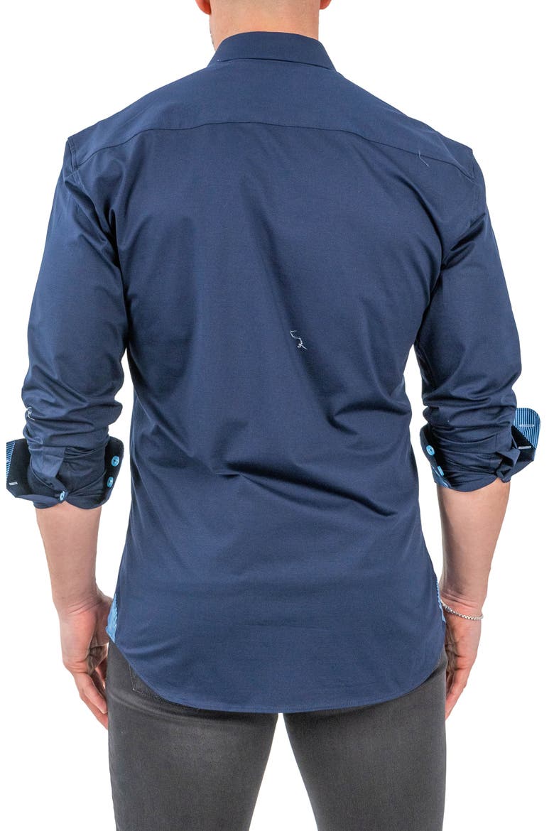 Einstein Solid Stretch Cotton Button-Up Shirt, Alternate, color, BLUE