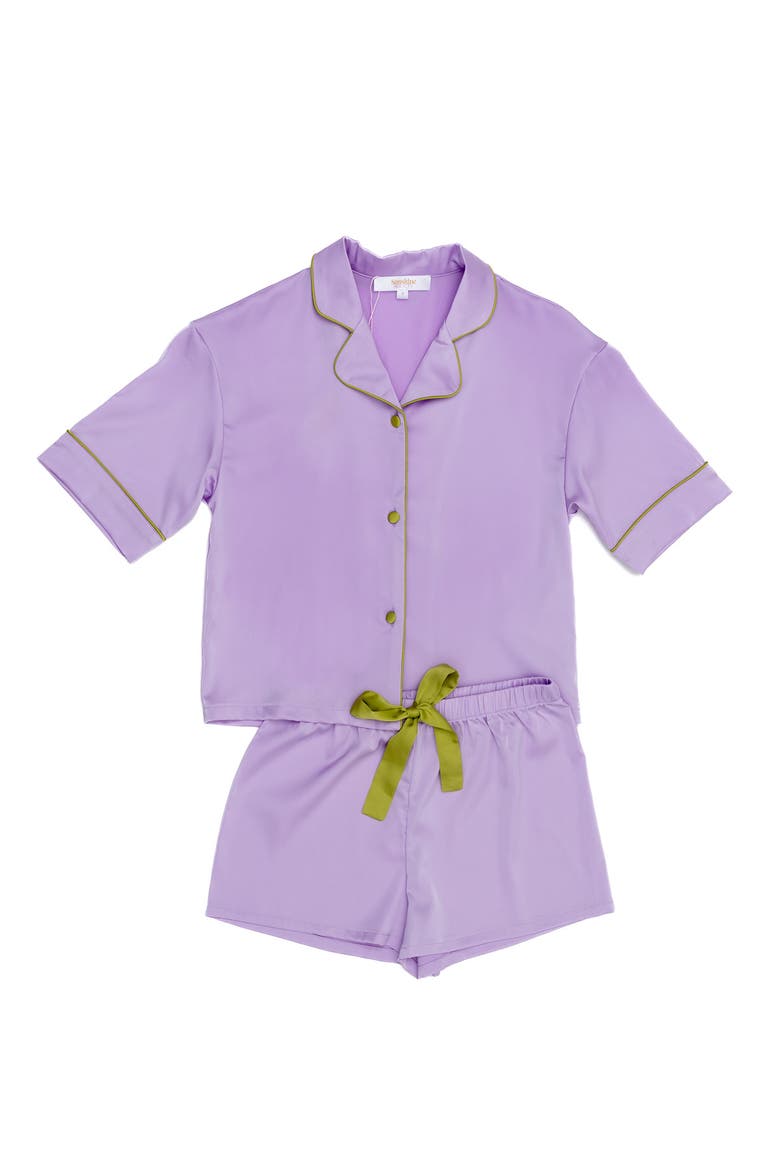 Girls' Lavender Silky Short Sleeve Shorts Set-Little Kid, Big Kid, Main, color, Lavender