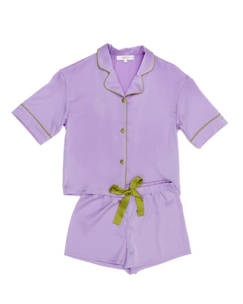 Girls' Lavender Silky Short Sleeve Shorts Set-Little Kid, Big Kid