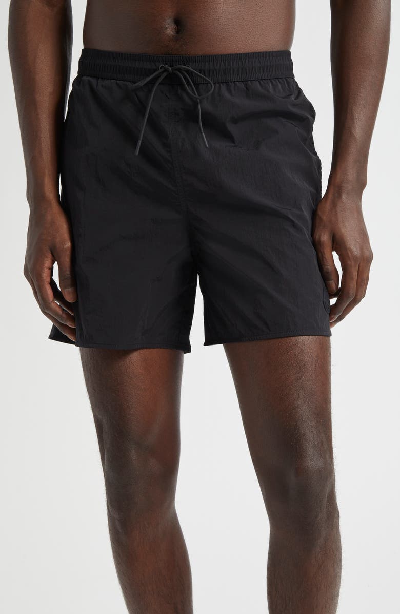 Moncler Crinkled Nylon Swim Trunks, Main, color, Black