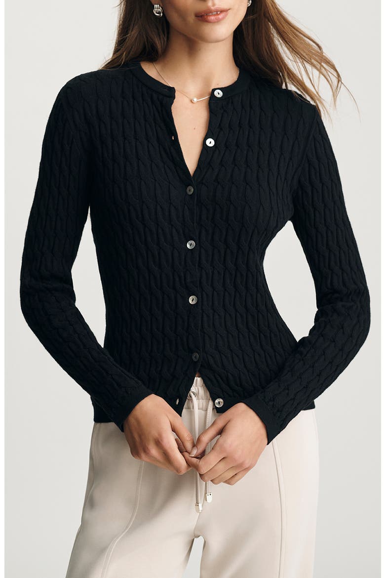 Cable Stitch Cotton & Cashmere Cardigan, Main, color, BLACK