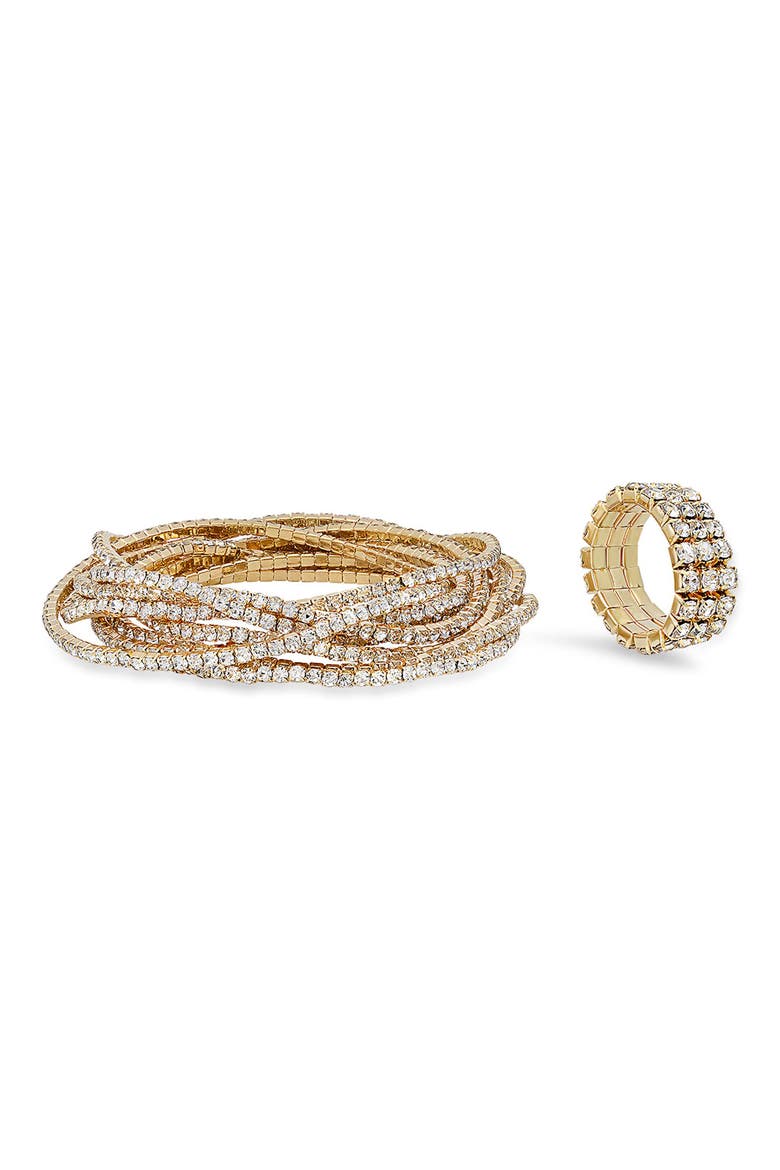 Simulated Diamond Flexible Bracelet & Ring Set, Main, color, GOLD