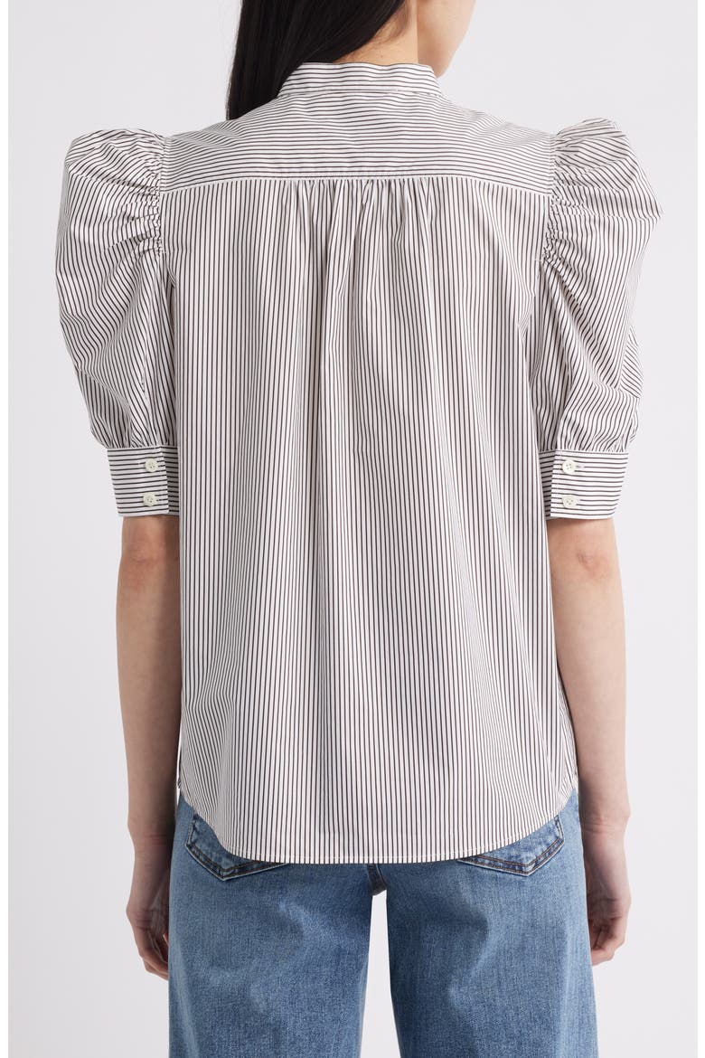 The Shirred Puff Sleeve Stripe Organic Cotton Top, Alternate, color, ESPRESSO MULTI