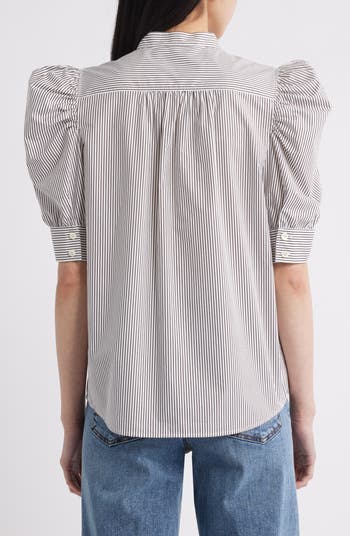 The Shirred Puff Sleeve Stripe Organic Cotton Top