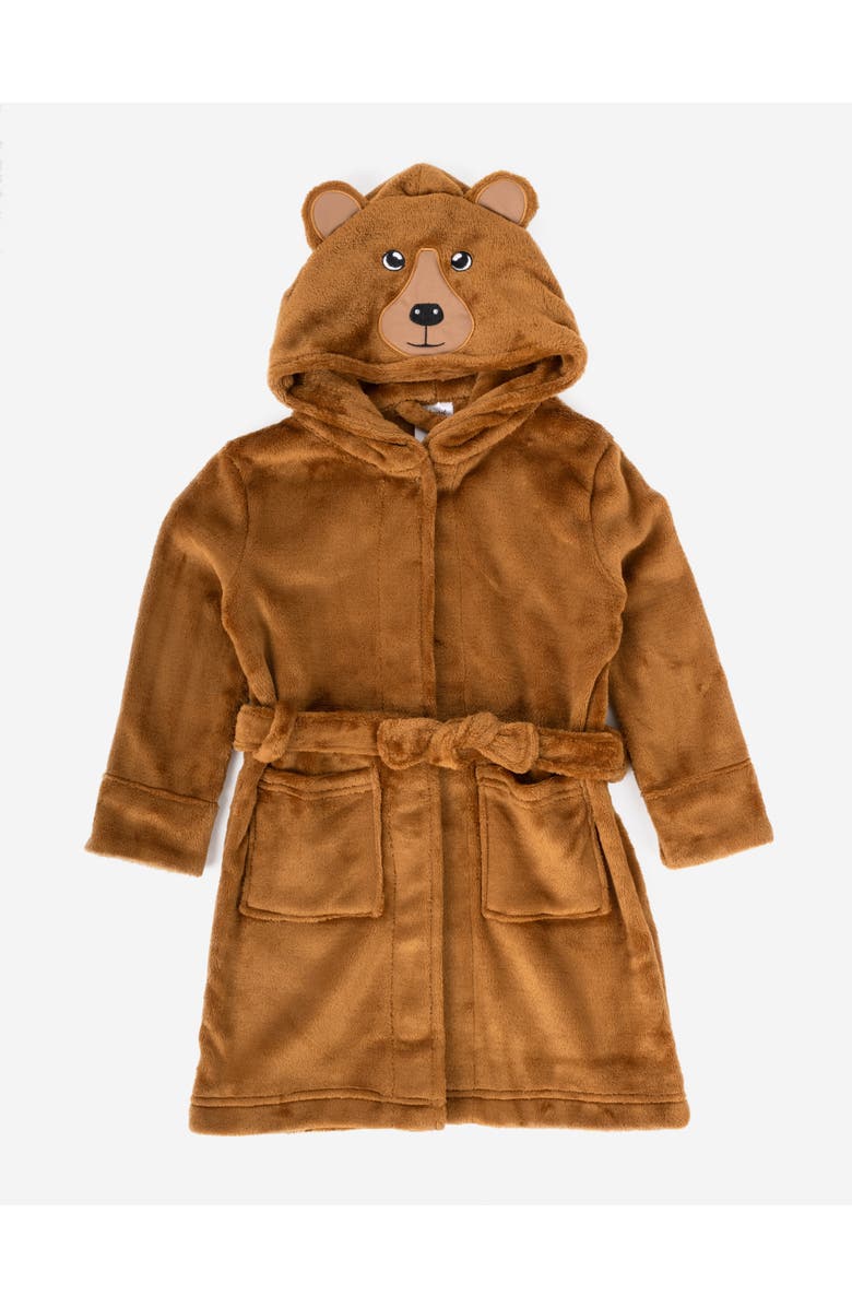 Leveret Kids Printed Fleece Hooded Robe, Alternate, color, Bear
