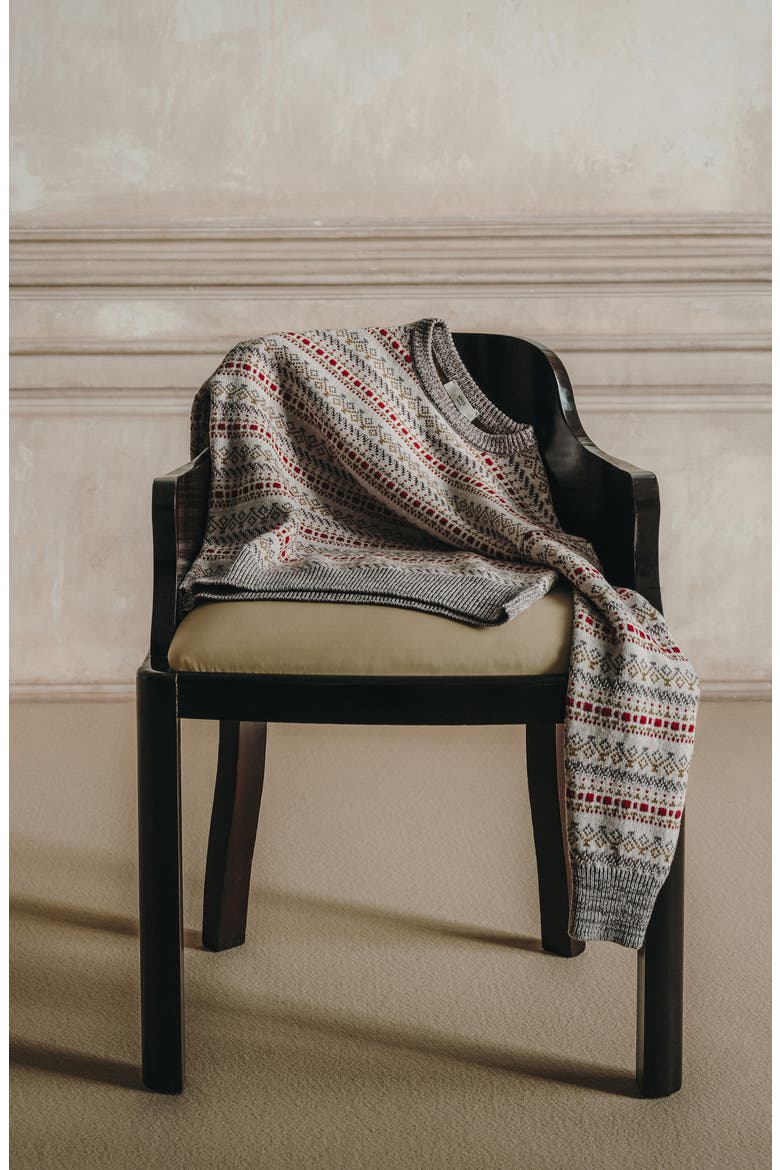 Geometric Jacquard Crewneck Sweater, Alternate, color, GREY