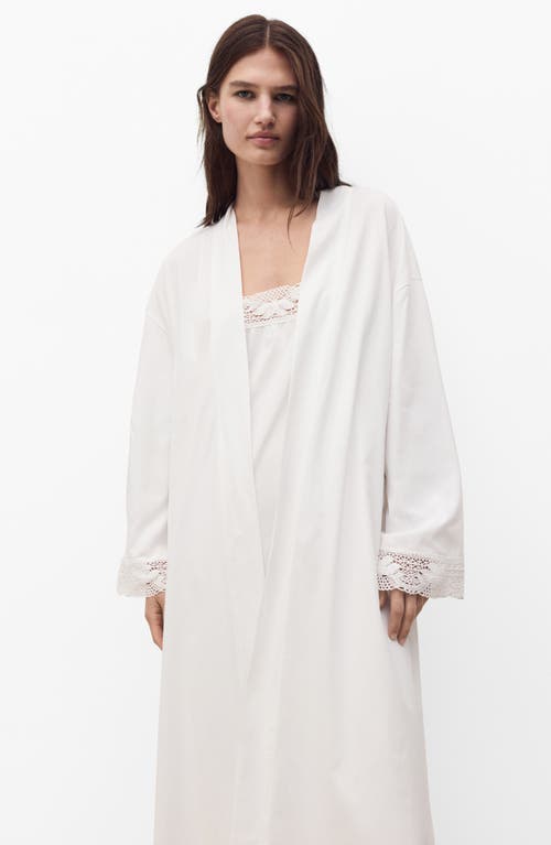 Mango Lace Trim Tie Waist Cotton Robe In White