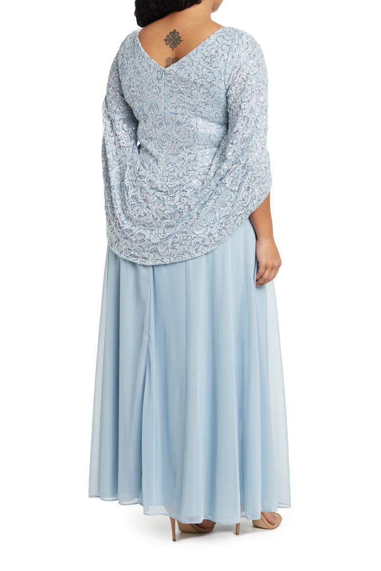 Lace Chiffon Capelet Gown, Alternate, color, SKY