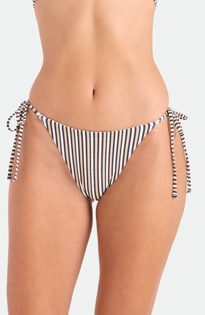 Volcom Hibiscus Diamond Side Tie Bikini Bottoms, Alternate, color, Black Ecru