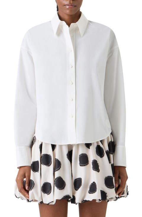 Crop Cotton Poplin Button-Up Shirt