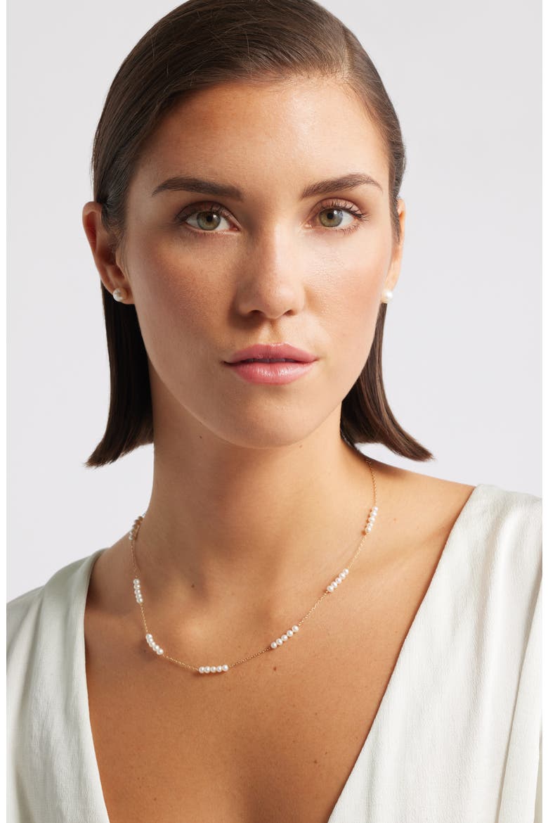 Freshwater Pearl Station Necklace, Alternate, color, WHITE- 14K YELLOW GOLD