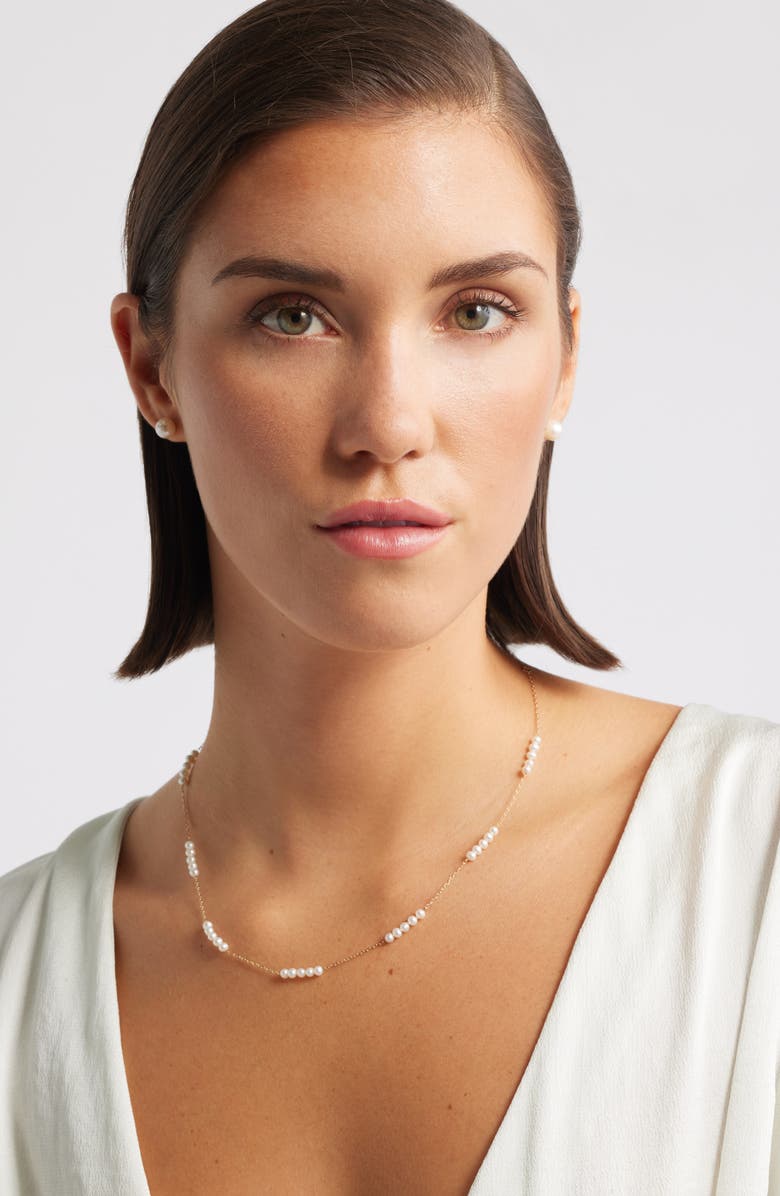 Nordstrom Freshwater Pearl Station Necklace, Alternate, color, White- 14K Yellow Gold