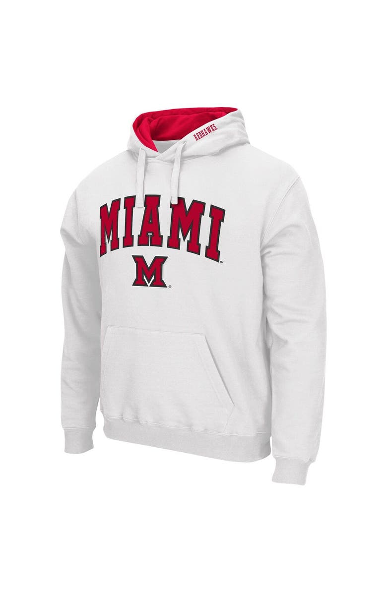 COLOSSEUM Men's Colosseum White Miami University RedHawks Arch and Logo Pullover Hoodie, Alternate, color, White