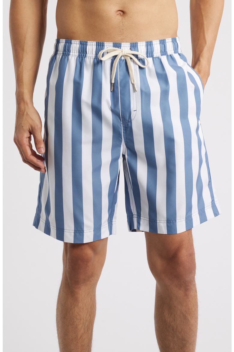 8-Inch Polyester Classic Swim Trunks, Main, color, BLUE CHIP- WHITE RESORT STRIPE