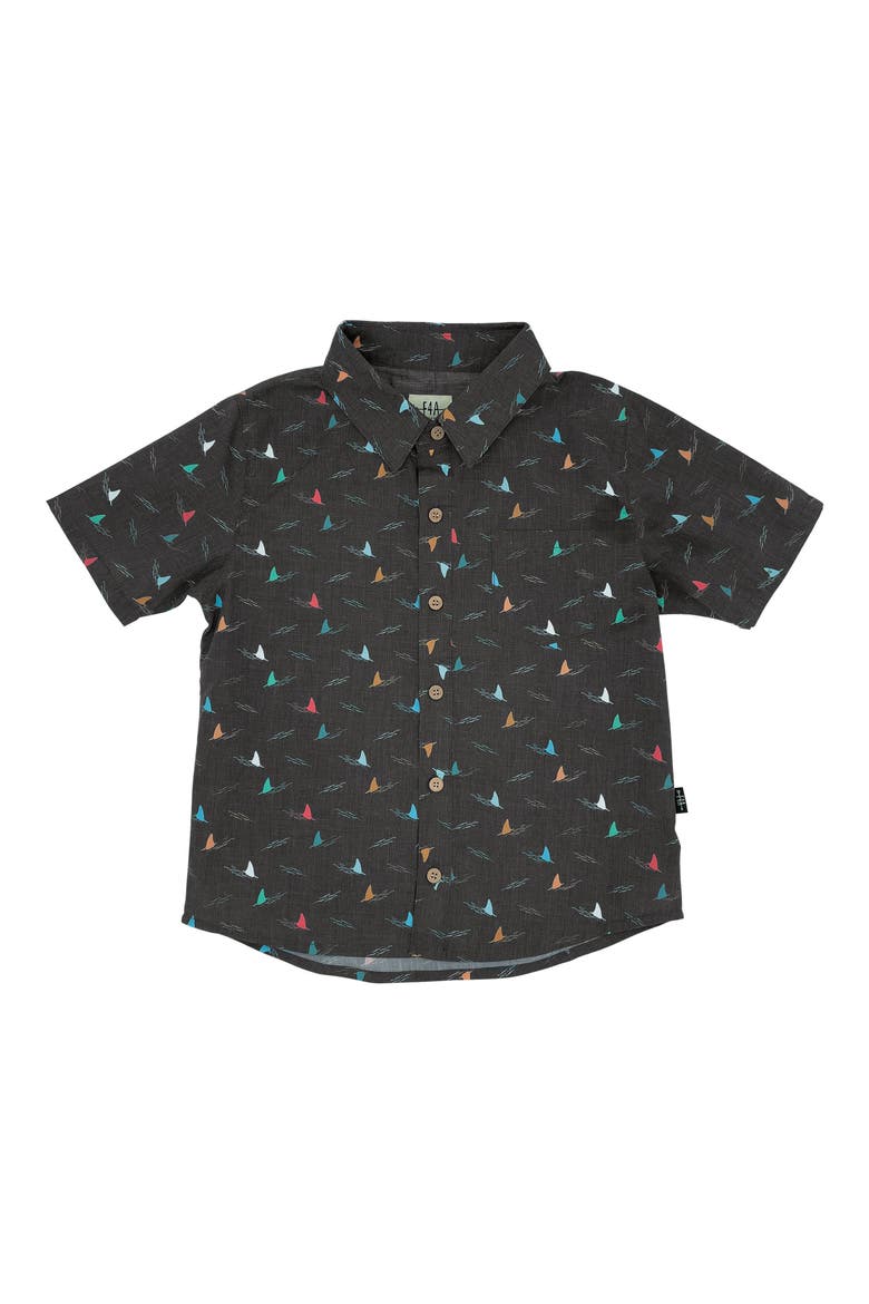 Kids' Shark Fini Print Button-Up Shirt, Main, color, BLACK
