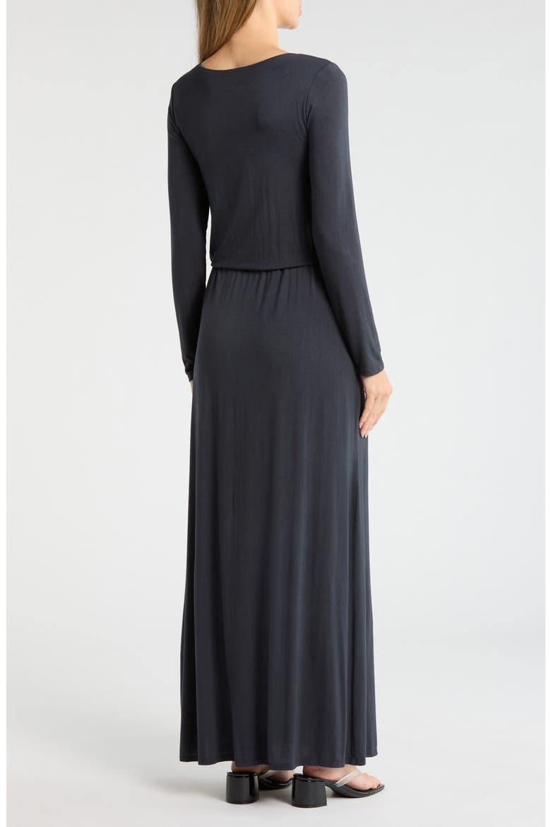 Long Sleeve Tie Waist Maxi Dress, Alternate, color, HEATHER GREY