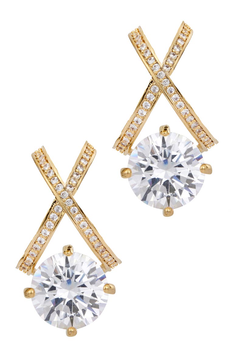 SAVVY CIE JEWELS Bold Statement Cubic Zirconia Drop Earrings, Main, color, Yellow