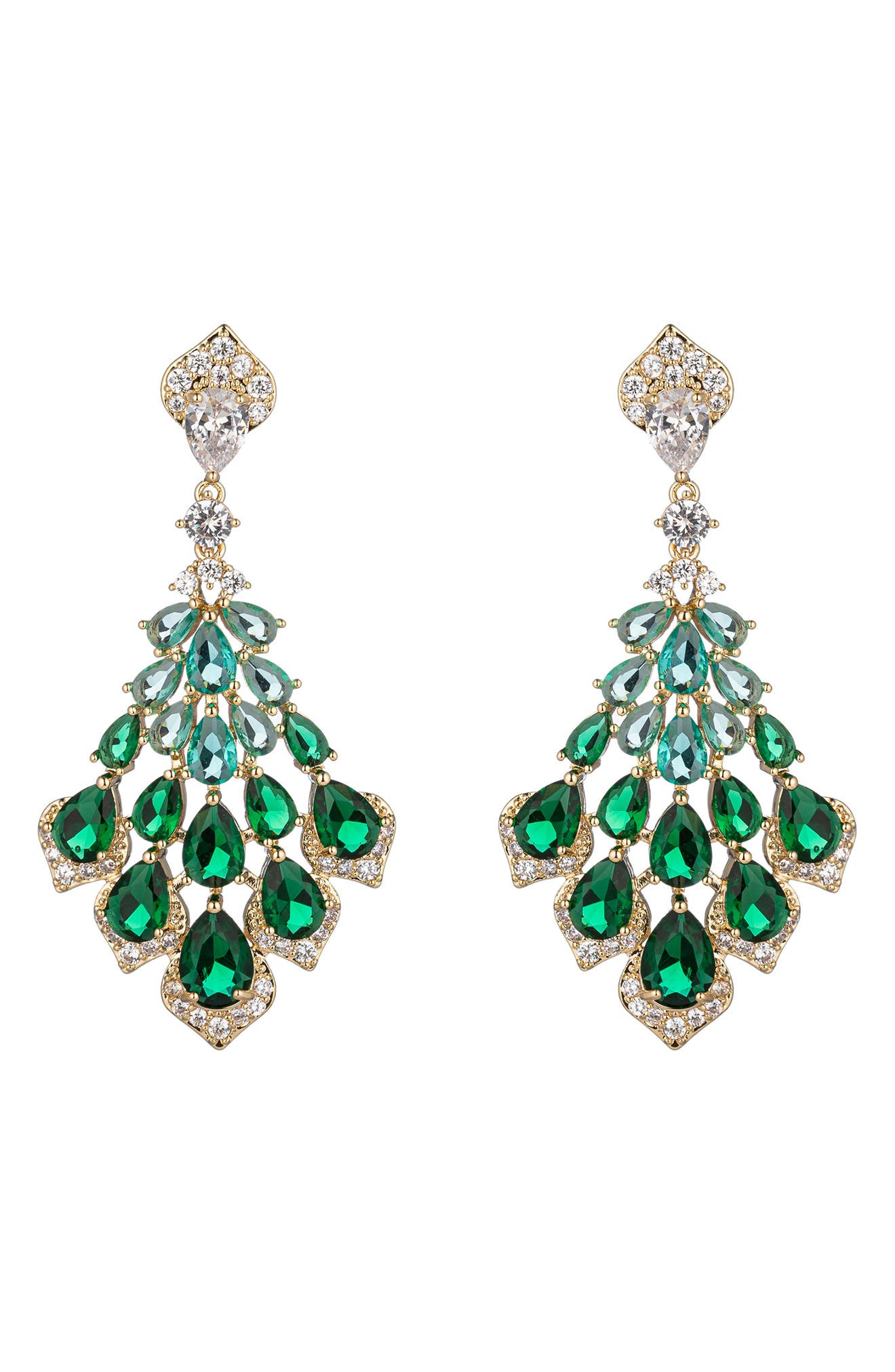 EYE CANDY LOS ANGELES Florence Green Cubic Zirconia Fan Drop Earrings