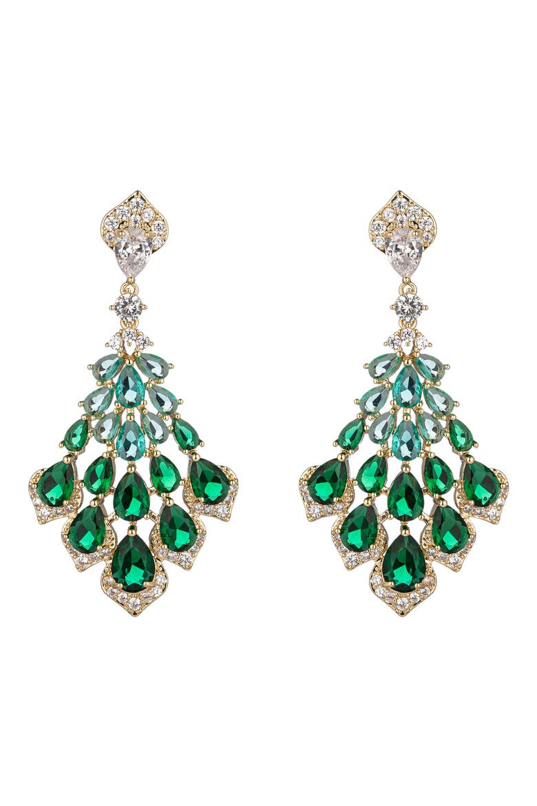 Florence Green Cubic Zirconia Fan Drop Earrings, Main, color, GREEN