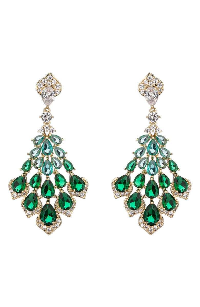 EYE CANDY LOS ANGELES Florence Green Cubic Zirconia Fan Drop Earrings, Main, color, Green