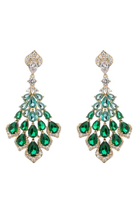 Florence Green Cubic Zirconia Fan Drop Earrings