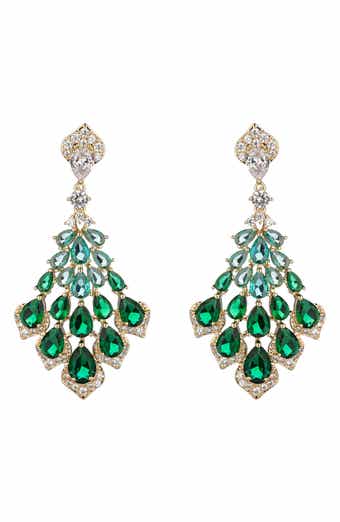 EYE CANDY LOS ANGELES Florence Green Cubic Zirconia Fan Drop Earrings