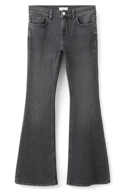 Rhinestone Embellished Low Rise Flare Jeans