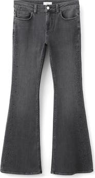 MANGO TEEN Rhinestone Embellished Low Rise Flare Jeans