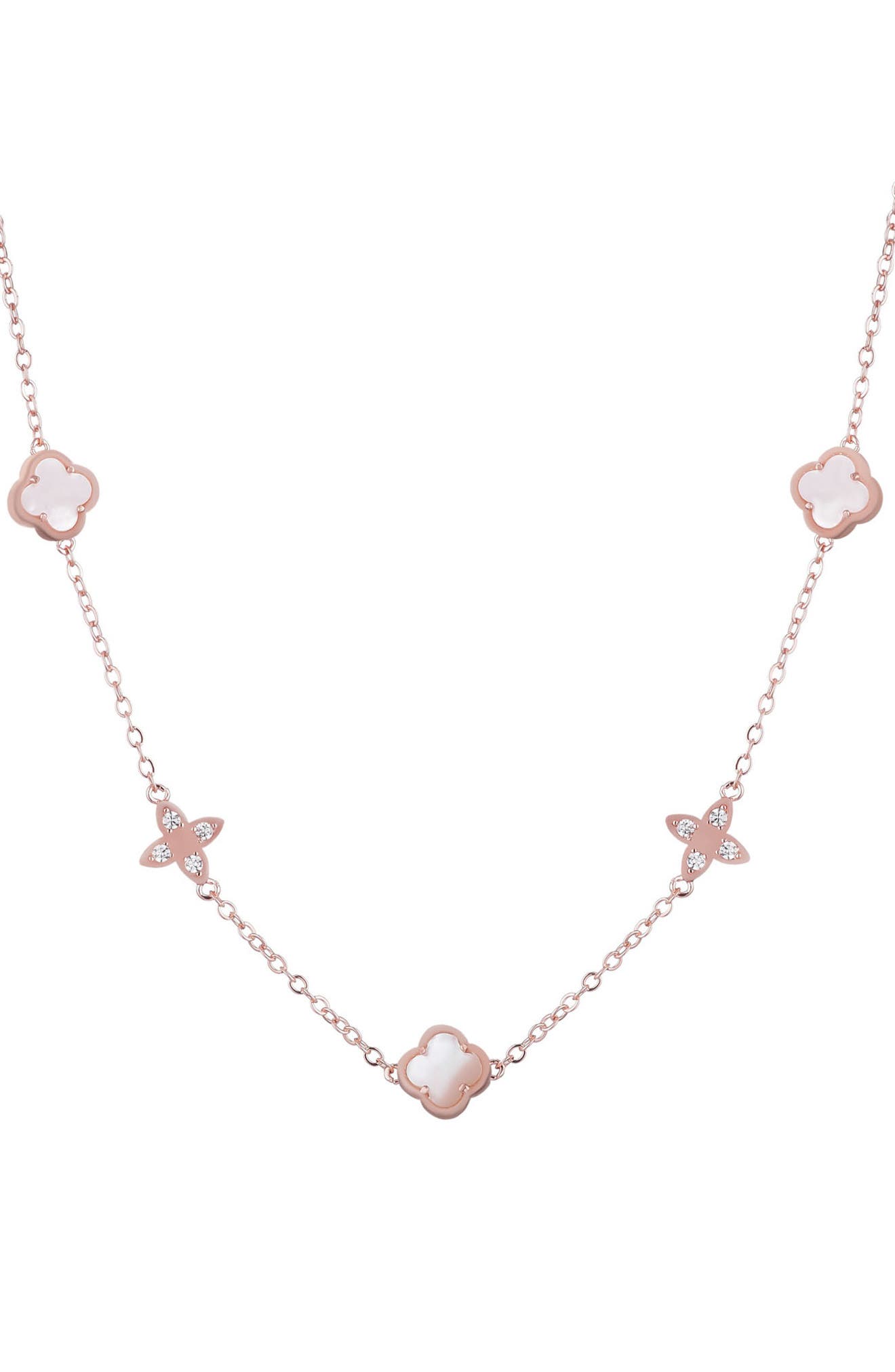 Adornia 14K Rose Gold Plated Mother-of-Pearl Clover Station Necklace