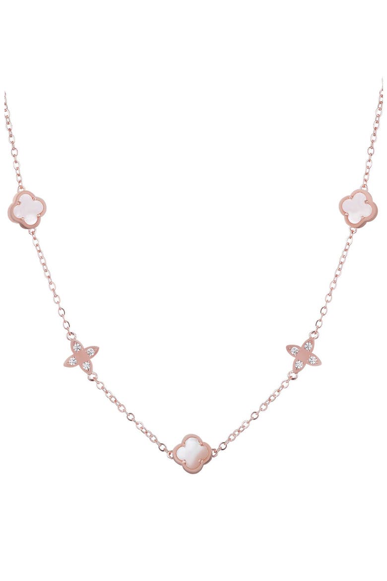 14K Rose Gold Plated Mother-of-Pearl Clover Station Necklace, Main, color, PINK/ WHITE