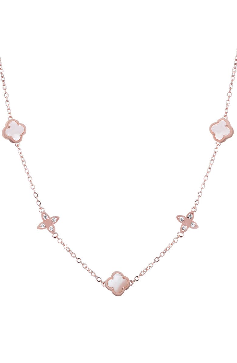 Adornia 14K Rose Gold Plated Mother-of-Pearl Clover Station Necklace, Main, color, Pink/ White