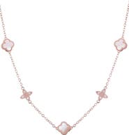 Adornia 14K Rose Gold Plated Mother-of-Pearl Clover Station Necklace