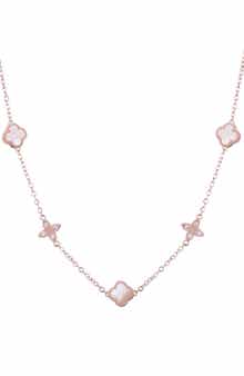 Adornia 14K Rose Gold Plated Mother-of-Pearl Clover Station Necklace